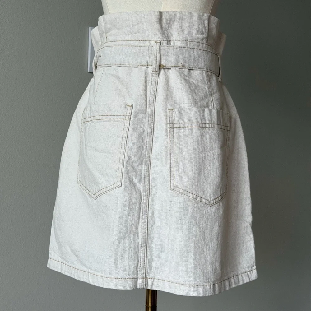 Free People Splendor In The Grass Light Oatmeal Paper - Bag Waist Mini Skirt-6/S